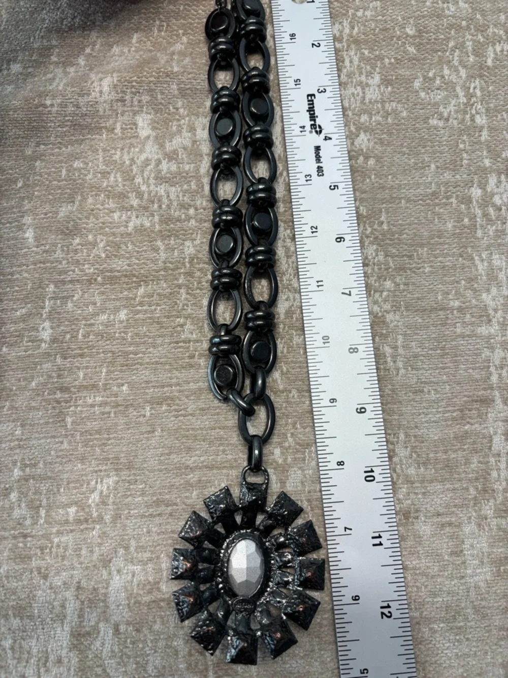 Vintage Avon Carolyn Murphy CM Jet Floral Pendant Necklace Gunmetal Statement - Picture 2 of 4